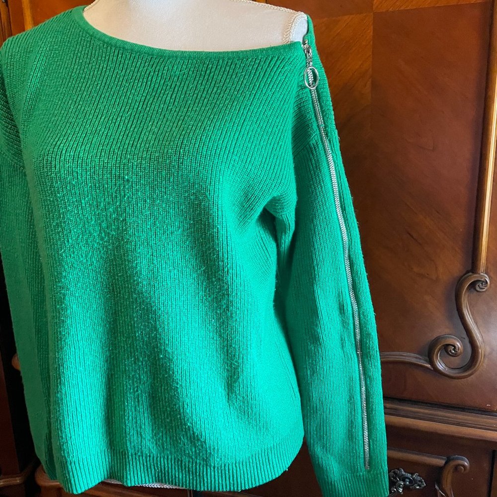 "Bar III" Off Shoulder Zip Sleeve  Sweater
